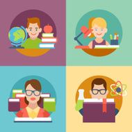 Flat education student pupil kid parent teacher icon set N2