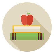 Flat Knowledge Book with Apple Circle Icon Long Shadow