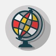 Science world globe icon with long shadow on gray background