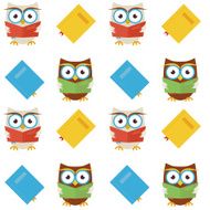 Flat Vector Seamless Pattern Wisdom and Knowledge Owls Reading B