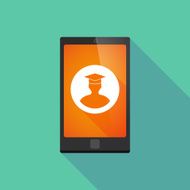 Long shadow phone icon with a student