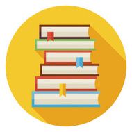 Flat Books with Bookmarks Circle Icon Long Shadow