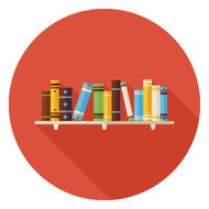 Flat Education Reading Books with Bookshelf Icon Long Shado
