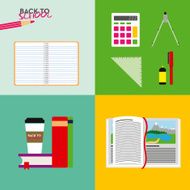 Flat icons for back to school on colorful background