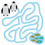 penguin and fish white background labyrinth game for Preschool Children N2