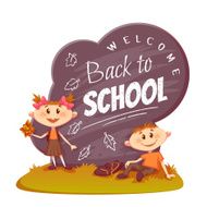 Back to school poster Schoolboy and schoolgirl sitting on the N2