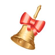 Golden school bell with red bow