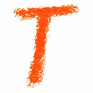 T - Orange handwritten letters on white background