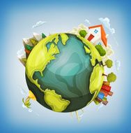 Earth Planet With Home Nature And City Around