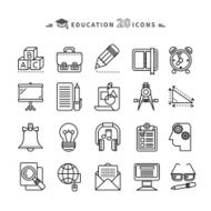 Set of Outline Education Icons on White Background