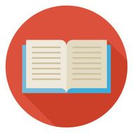 Flat Open Book Circle Icon with Long Shadow