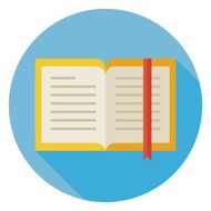 Flat Open Book with Bookmark Circle Icon Long Shadow