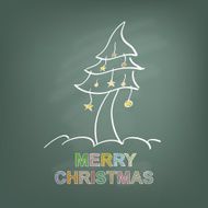hand draw christmas tree on chalkboard