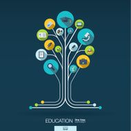 Abstract education background with lines connected circles integrated flat icons