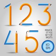 Digit set in wooden pencil style