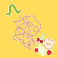 Caterpillar apple pear strawberry labyrinth game for Preschool Children Vector N2