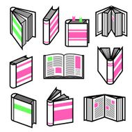 Big set of outline books in different postures