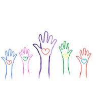 hands with hearts drawn up voting