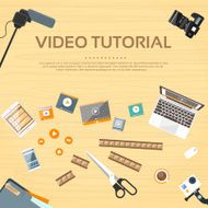 Video Tutorial Editor Desk Working Place Vector N3