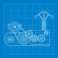 Blue physical formula vector illustration Mechanical blueprint of engine