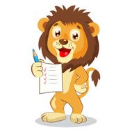 Cute lion holding up his grades