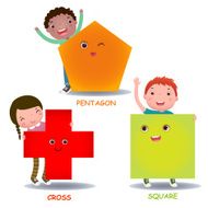 Cute little cartoon kids with basic shapes square cross pentagon N2