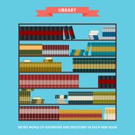 Library bookcase isolated on stylish cover with slogan about reading