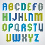 Colorful cartoon font rounded upper case letters with outline