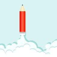 Pencil on the background of clouds and blue sky