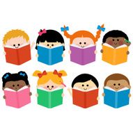 Group of kids icons reading books N2