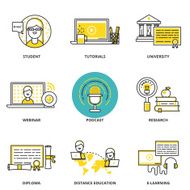 Education and e-learning vector icons set