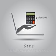 hand hold calculater from laptop vector icon