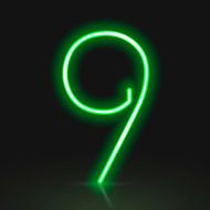 3d green neon light number 9