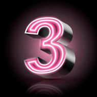 3d pink neon light number 3