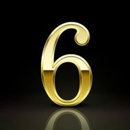 3d elegant golden number 6