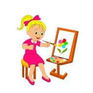 Girl paints flower on an easel N2