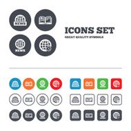 News icons World globe symbols Book sign N5