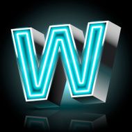 3d blue neon light letter W