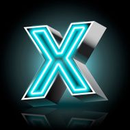 3d blue neon light letter X