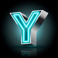 3d blue neon light letter Y