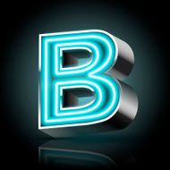 3d blue neon light letter B