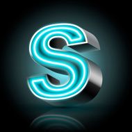 3d blue neon light letter S