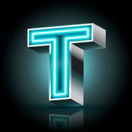 3d blue neon light letter T