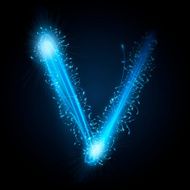 3d blue sparkler firework letter V