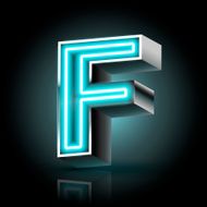 3d blue neon light letter F