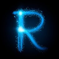 3d blue sparkler firework letter R