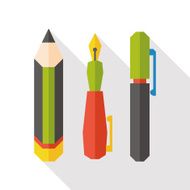 pen pencil flat icon with long shadow N2