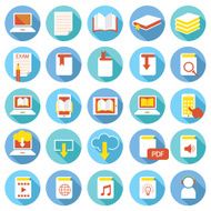 School Online E-Learning E-Book Book Icons Set