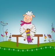 Sheep Knitting Cartoon character