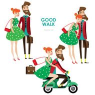 Hipster woman and man on scooter